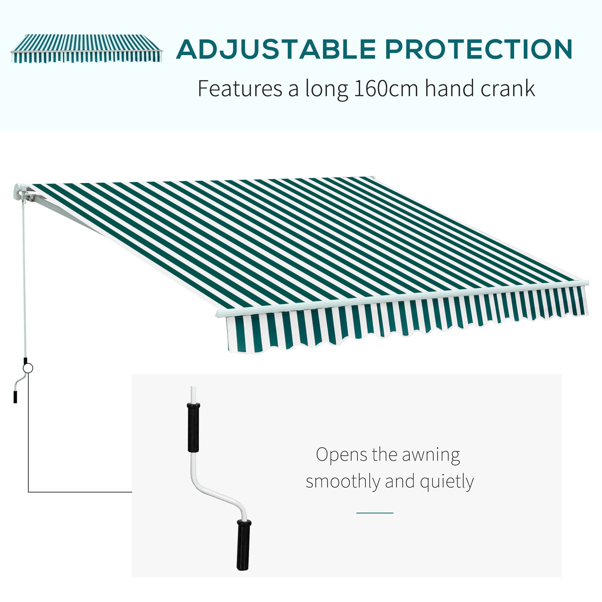 Kozy - Manual Retractable Awning, size (3.5m x2.5m)-Dark Green/White Stripes
