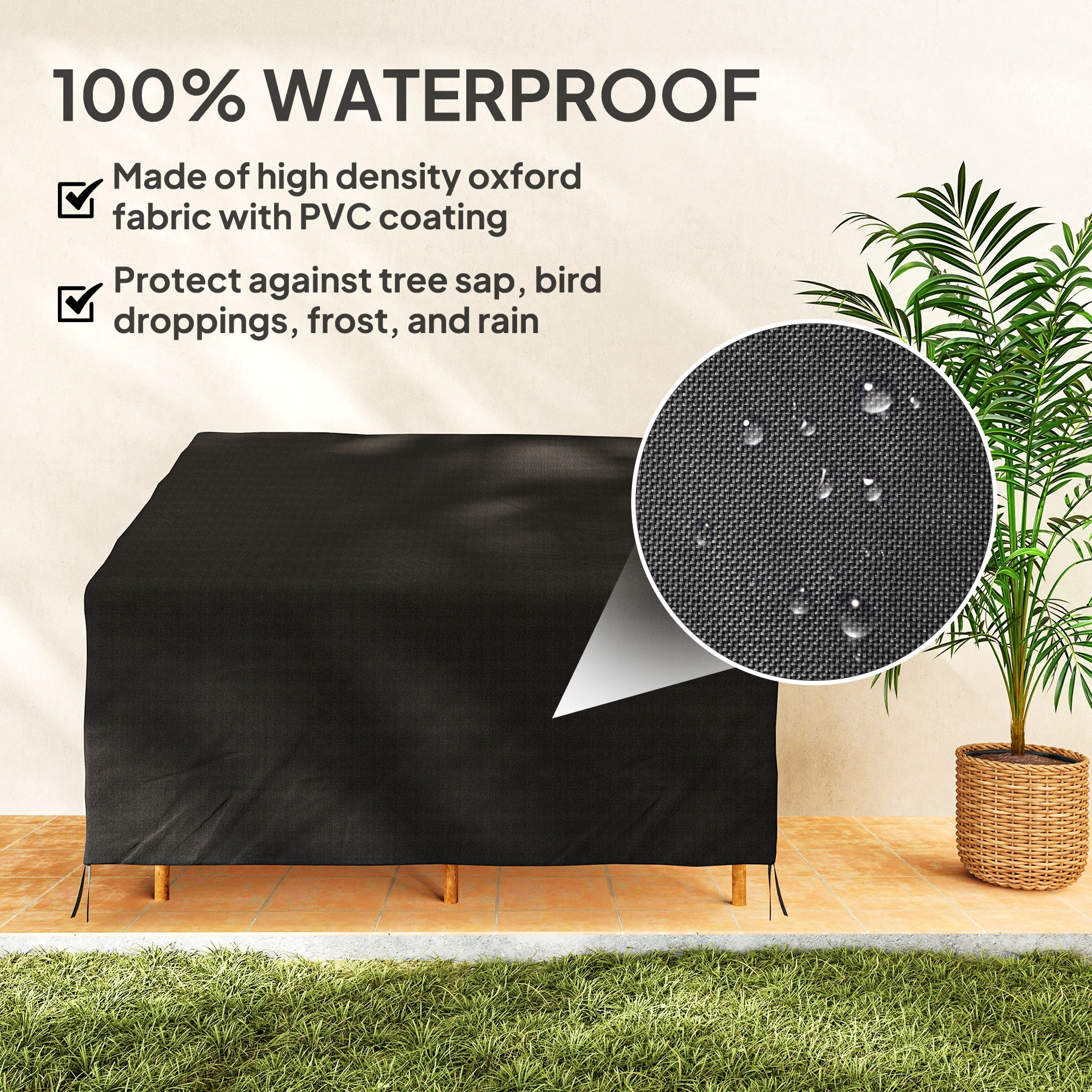 Kozy - 600D Oxford Cloth Furniture Cover, 2 Seater Sofa Protector for Garden Patio, Outdoor, Waterproof, Black, 140L x 84W x 56/94H cm