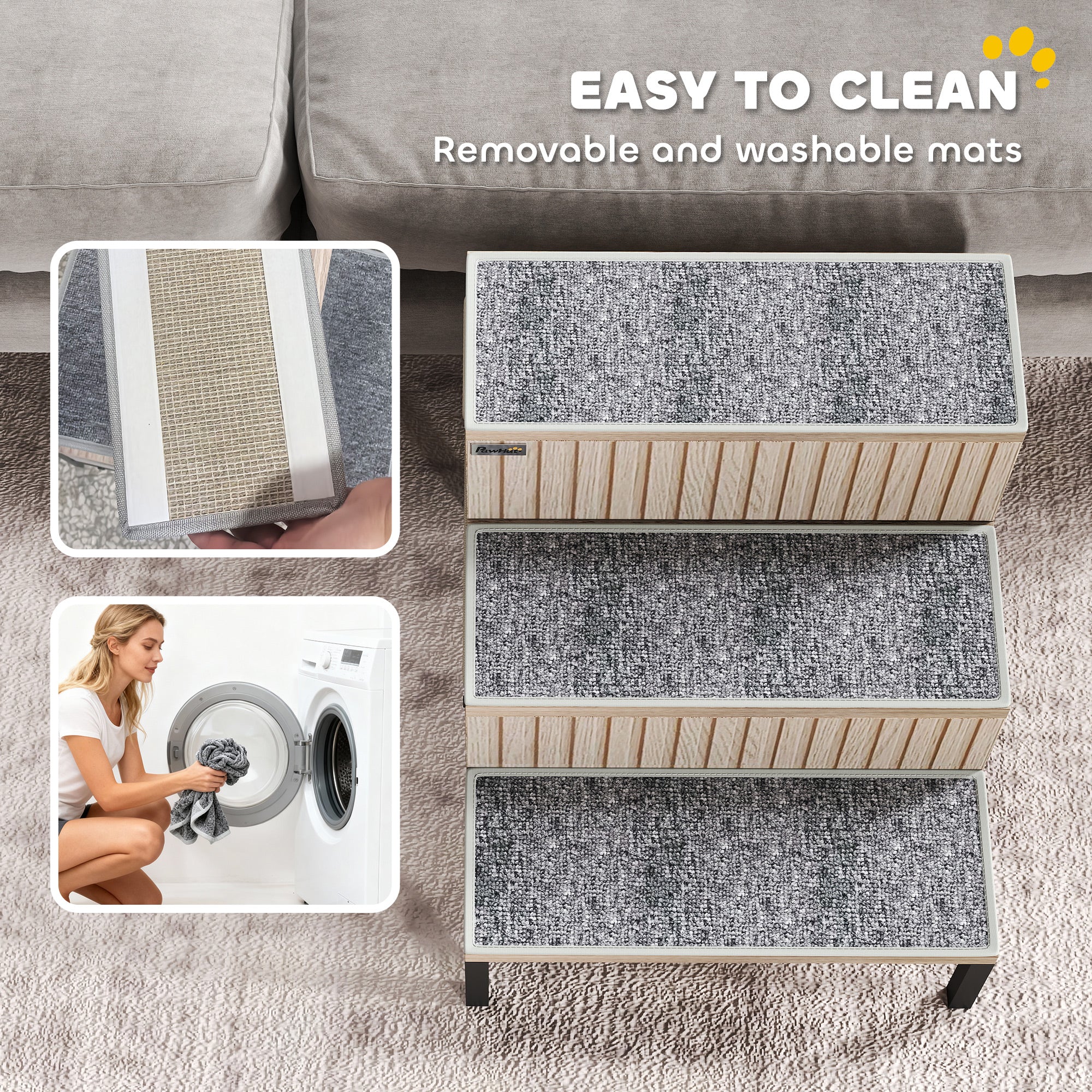 Kozy Dog Stairs with Storage, Non-Slip Cover, Pet Steps for Small Dogs & Older Cats, for Sofa, High Bed, Oak Tone