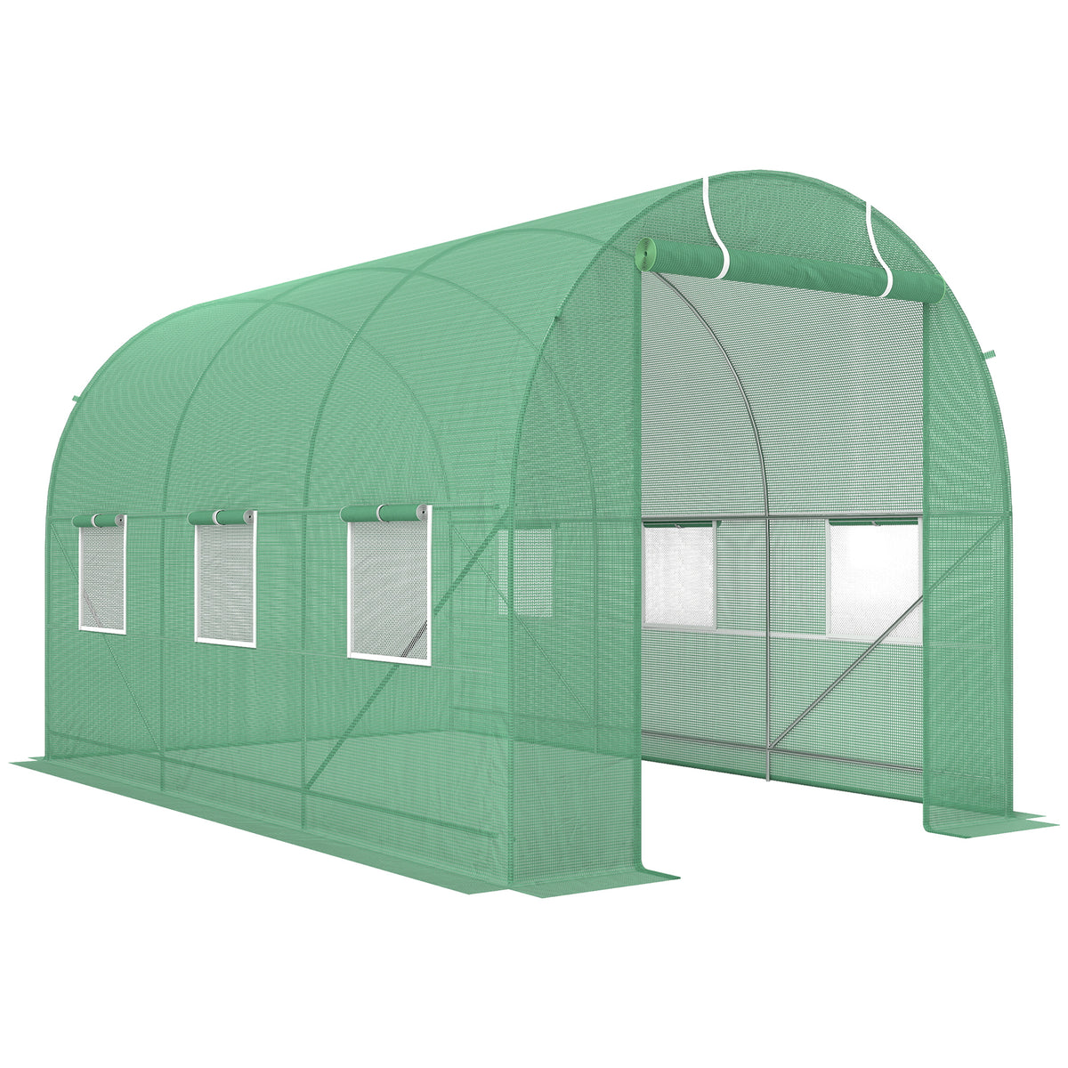 Kozy 3.5 x 2m Walk-In Polytunnel Greenhouse, with Steel Frame, PE Cover, Roll-Up Door and 6 Windows, Green
