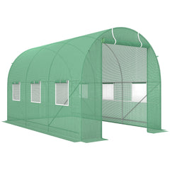 Kozy 3.5 x 2m Walk-In Polytunnel Greenhouse, with Steel Frame, PE Cover, Roll-Up Door and 6 Windows, Green