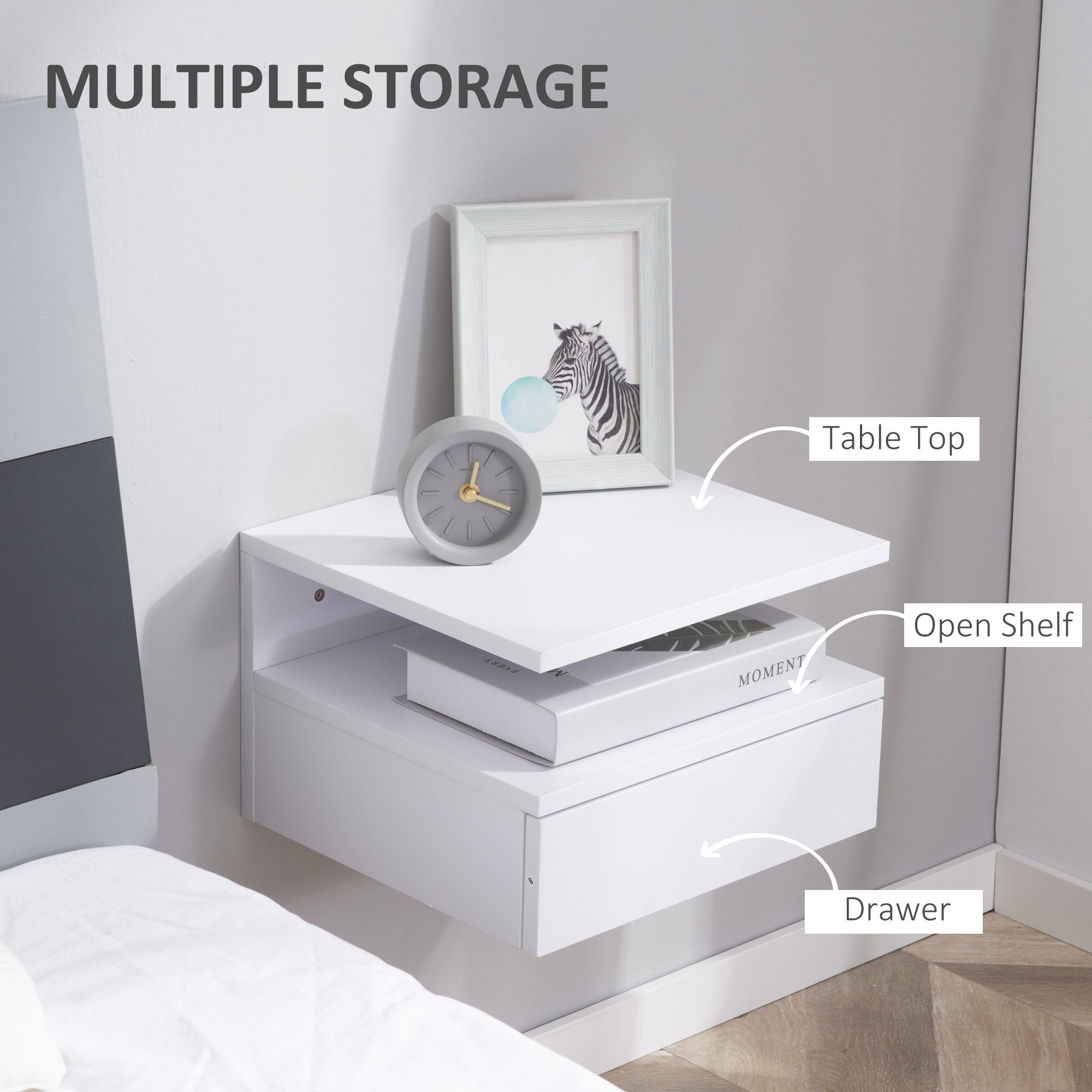 Kozy Set of Two Floating Bedside Tables - White