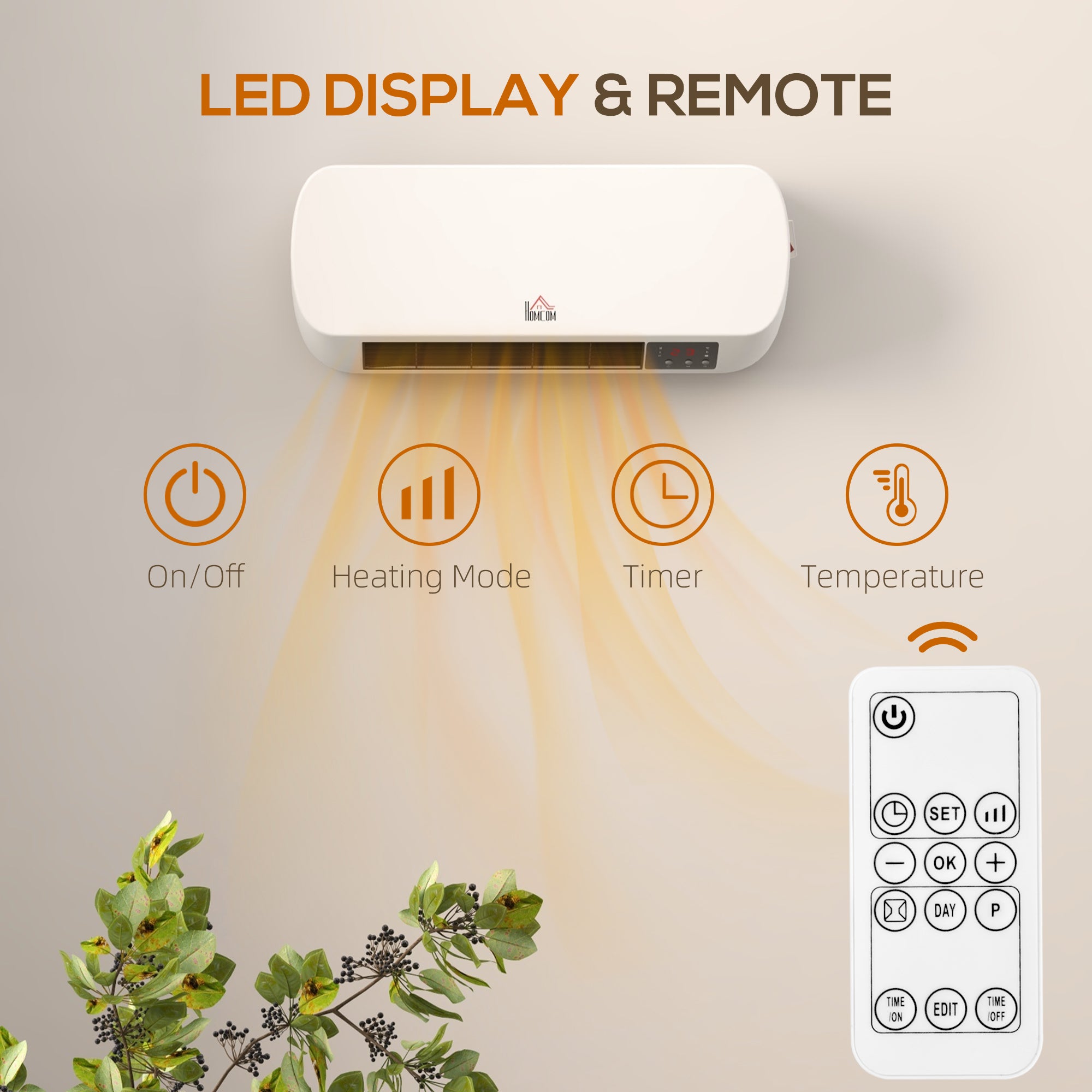 Kozy - 2000W Wall Mounted Ceramic Space Heater, 10-49°C Temperature, White