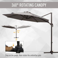 Outsunny 3M Roma Umbrella Sun Shade Cantilever Hanging Parasol w/ Cross Base Hand Crank Aluminium Frame 360°Rotation