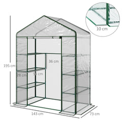 Kozy Walk in Greenhouse with 4-Tier 8 Shelves, Green House with Hemmed Cover, Roll-up Zipped Door, Steel Frame, 143 x 73 x 195cm