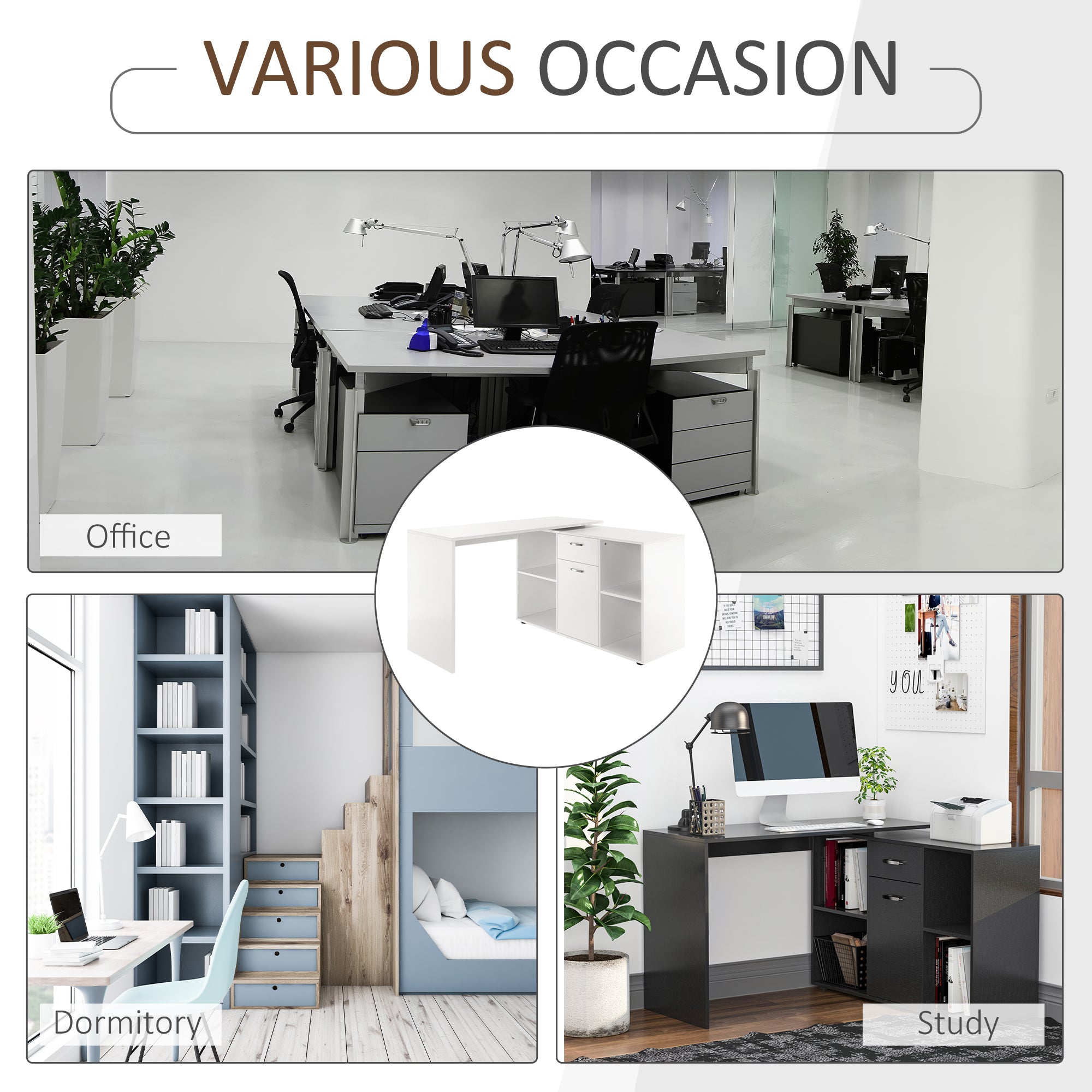 Kozy L-Shaped Computer Desk with Storage Compartments, Drawer and Cabinet, Laptop PC Corner Table, Home Office Workstation, 120 x 115 x 76cm, White