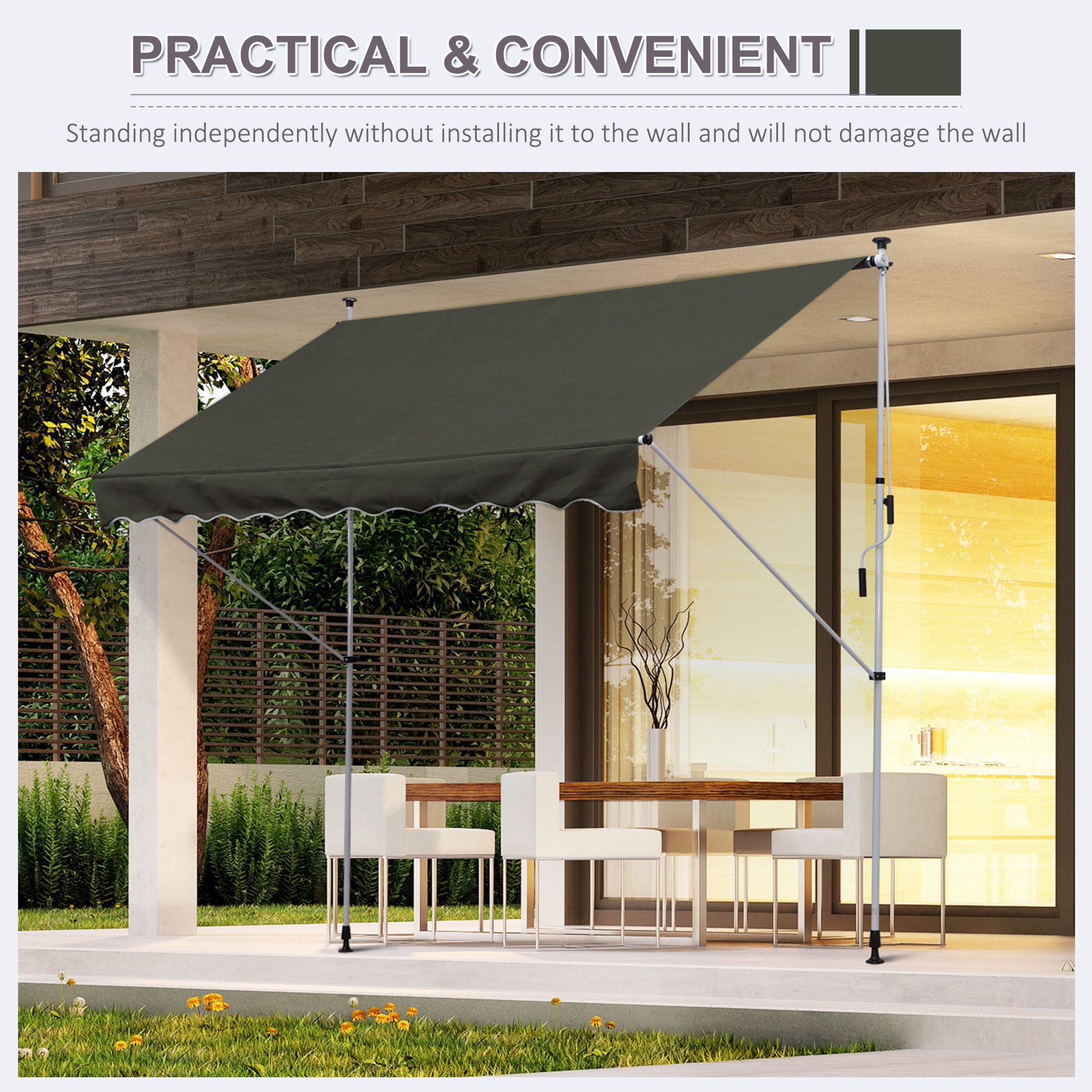 Outsunny Balcony 3 x 1.5m Manual Adjustable Awning DIY Patio Clamp Awning Canopy  Retractable Shade Shelter