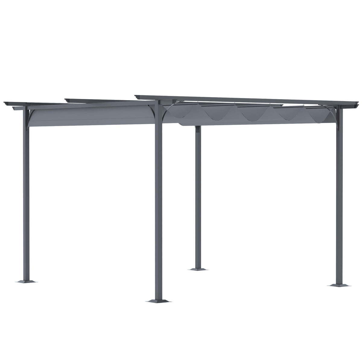 Outsunny 3.5M X 3.5M Metal Pergola Gazebo Awning Retractable Canopy Outdoor Garden Sun Shade Shelter Marquee Party BBQ, Grey | Aosom UK