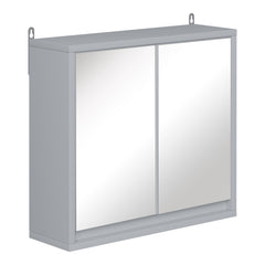 Kozy Wall Mounted Mirror Cabinet with Storage Shelf Bathroom Cupboard Double Door Grey
