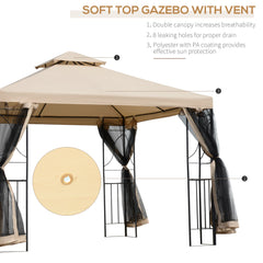 Outsunny 3x3m Garden Gazebo Tent W/Netting, 2