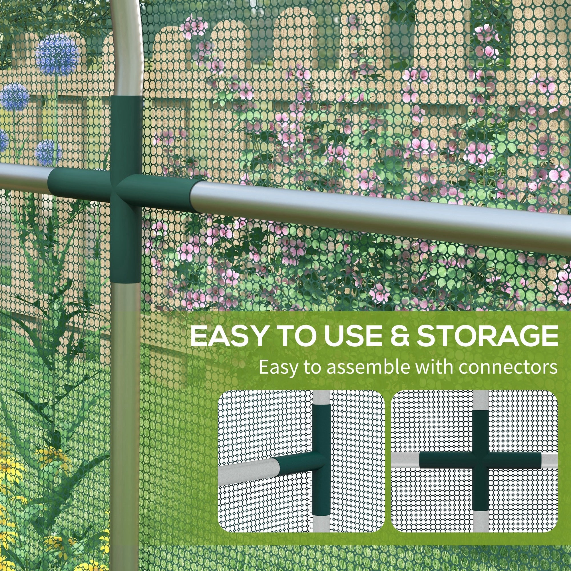 Kozy - 360 x 120cm Galvanised Steel Fruit Cage, Plant Protection Tent with Zipped Door, Green