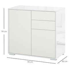 HOMCOM Push-Open Cabinet with 2 Drawer 2 Door Storage Cabinet for Home Office White