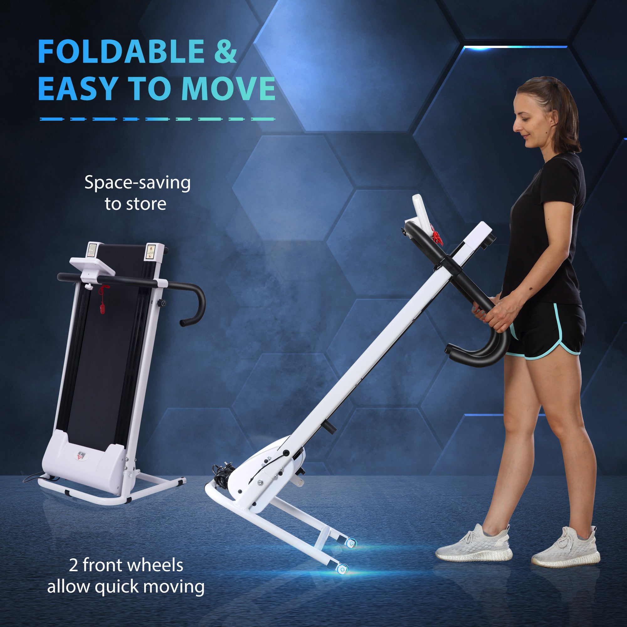 Kozy Folding Treadmill with Incline, Walking Pad Treadmill for Home, 1-10km/h Under Desk Running Machine with LCD Display and Wheels, No Assembly, White