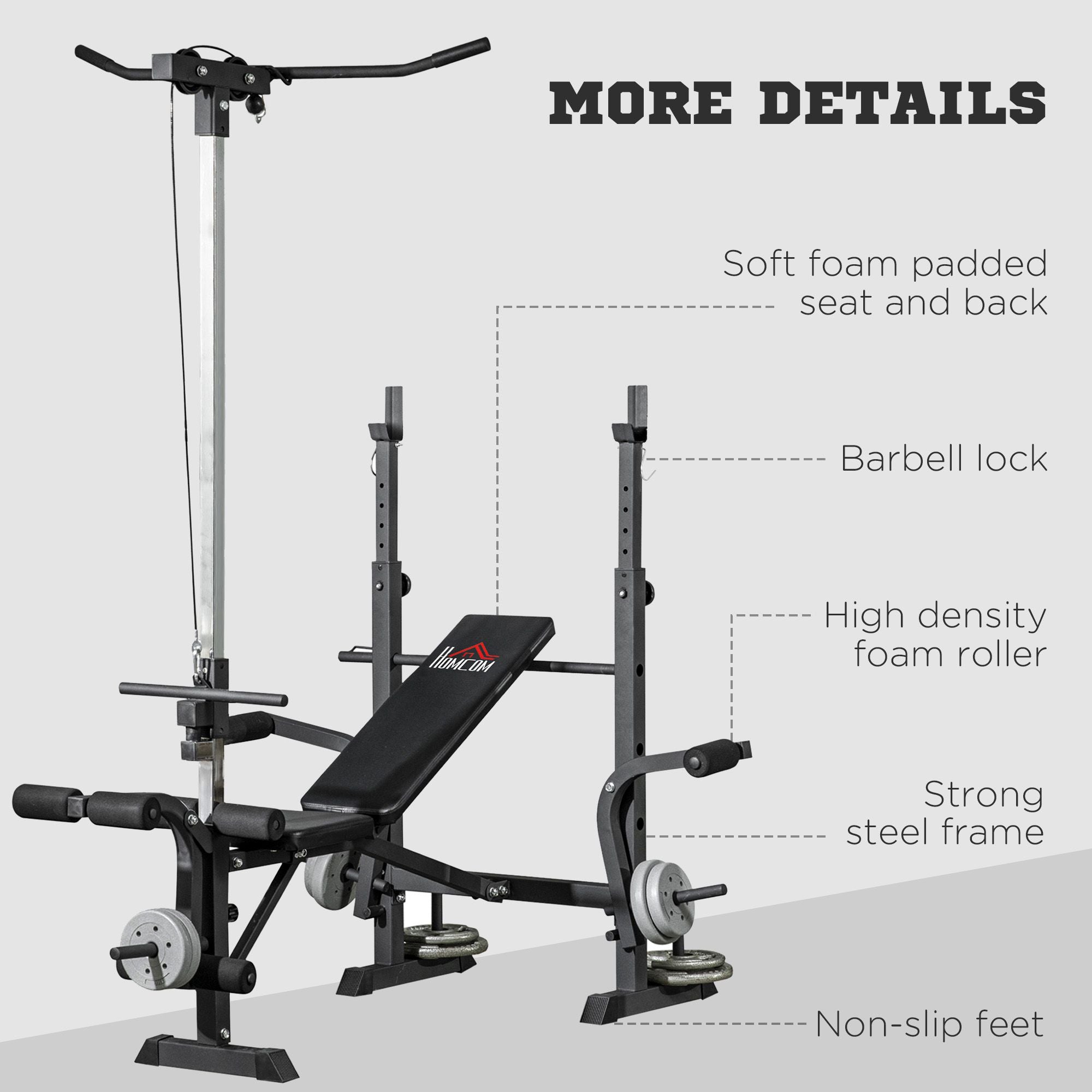 Kozy Adjustable Weight Bench with Pulley System, Incline Bench Press Set with Squat Rack, Leg Developer, Butterfly and Weight Storage, for Home Gym Full Body Workout