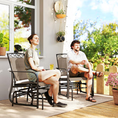 Kozy Double Outdoor Glider Chair, 2 Seater Patio Rocking Chairs, Swing Bench with Tempered Glass Table, Breathable Mesh Fabric for Backyard, Garden, Porch, Brown