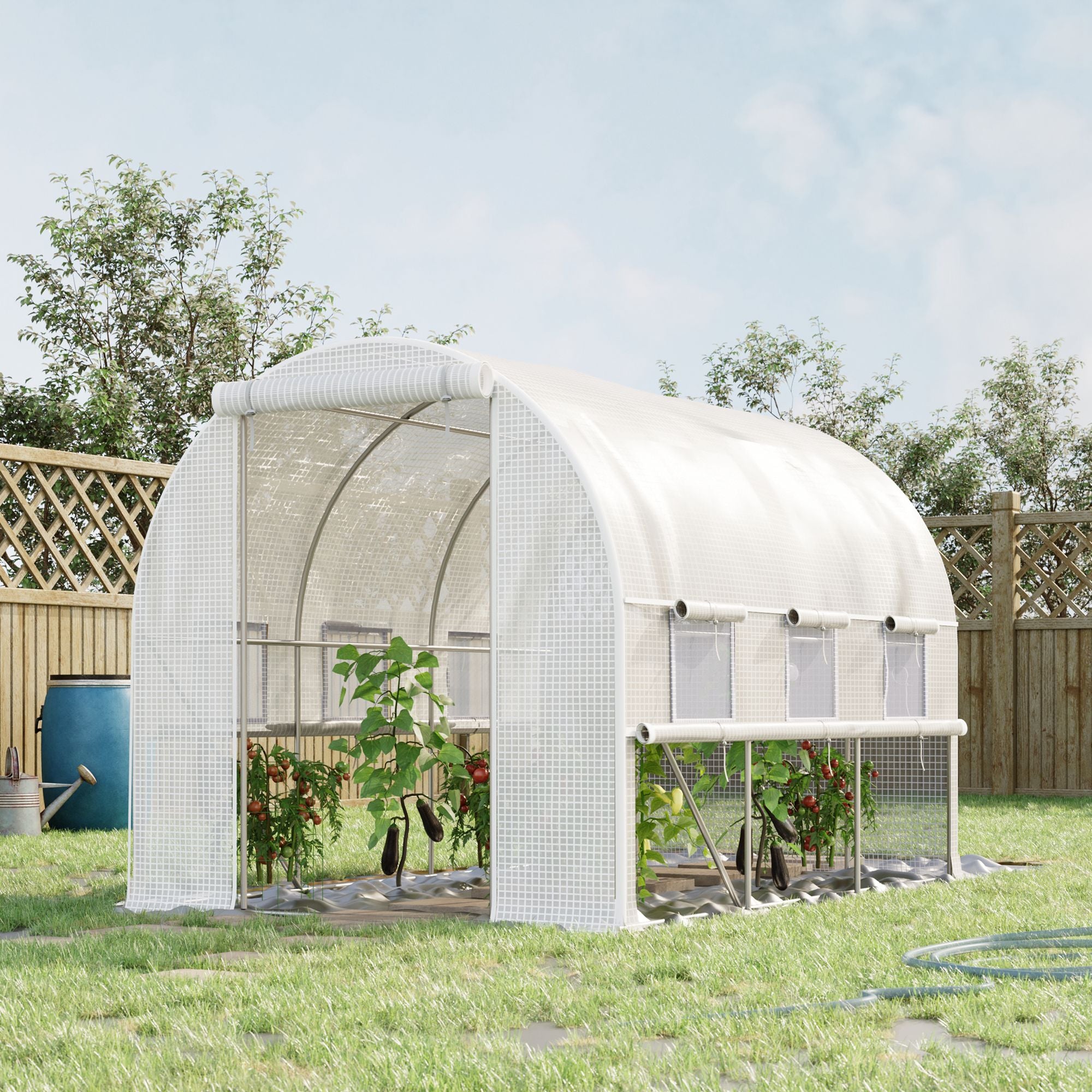 Kozy Walk-in Polytunnel Greenhouse Green House with Roll-up Sidewalls, UV-resistant PE Cover, 3 x 2 x 2m, White