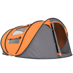 Kozy 4 Person Pop-up Camping Tent Family Tent with Ground Sheet, 4 Windows and Portable Carry Bag for Beach Outdoor Trip, Orange