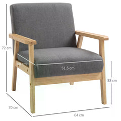 Minimalistic Accent Chair Wood Frame w/Thick Linen Cushions Wide Seat HOMCOM Mid Century Armchair Home Furniture Bedroom Office Grey | Aosom UK