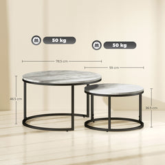 Kozy Set of Two Marble-Effect Stacking Tables - Wood Grey
