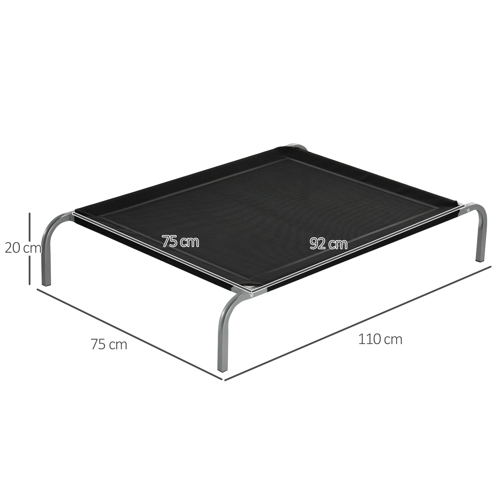PawHut Cooling Elevated Pet Bed, Cot-Style for Large to Medium Dogs, Breathable Mesh Fabric with Non-slip Pads, 110 x 75 x 20 cm, Black | Aosom UK