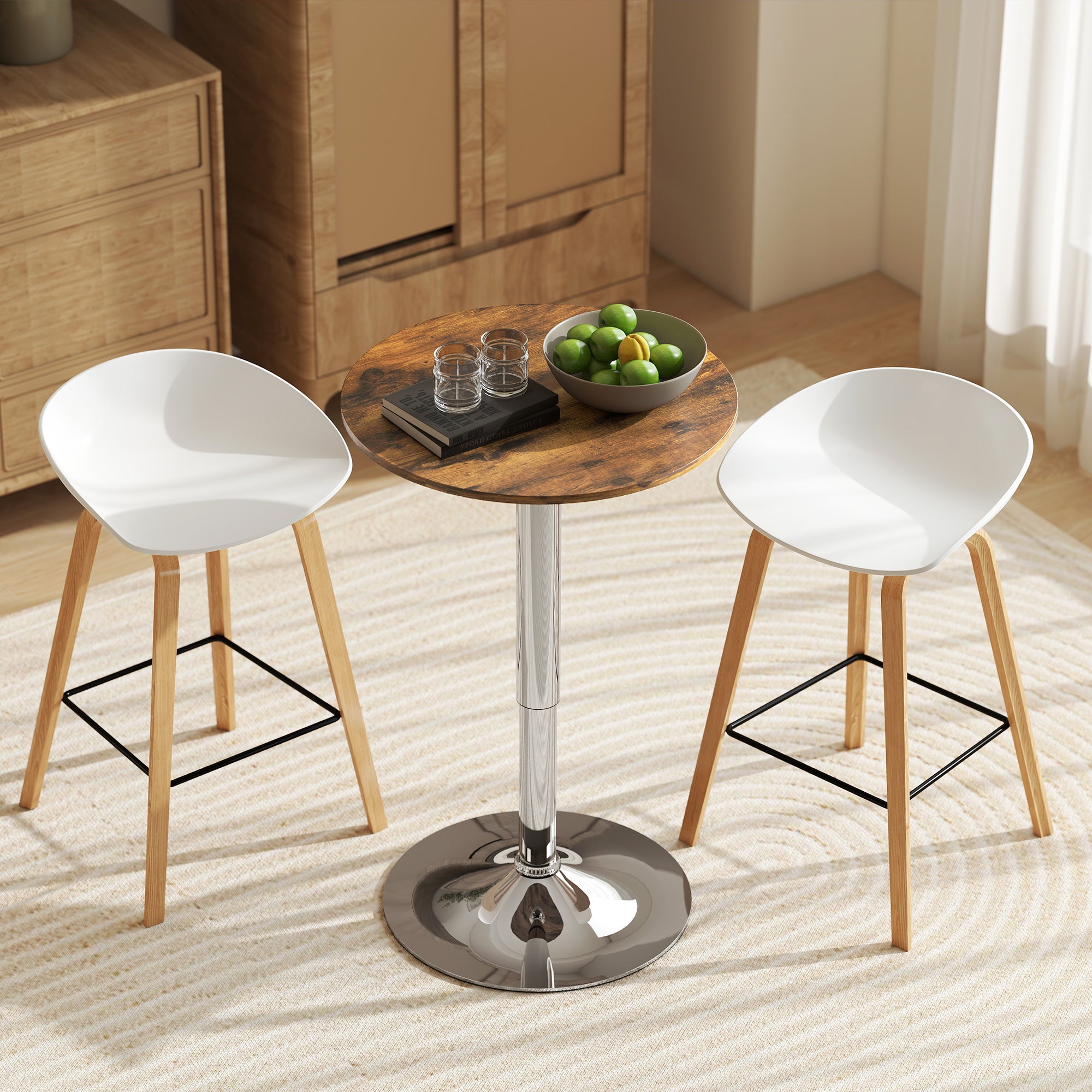 Kozy Round Bar Table, 360 Degree Swivel Counter Pub Table with Adjustable Height, for Kitchen, Cafe, Rustic Brown