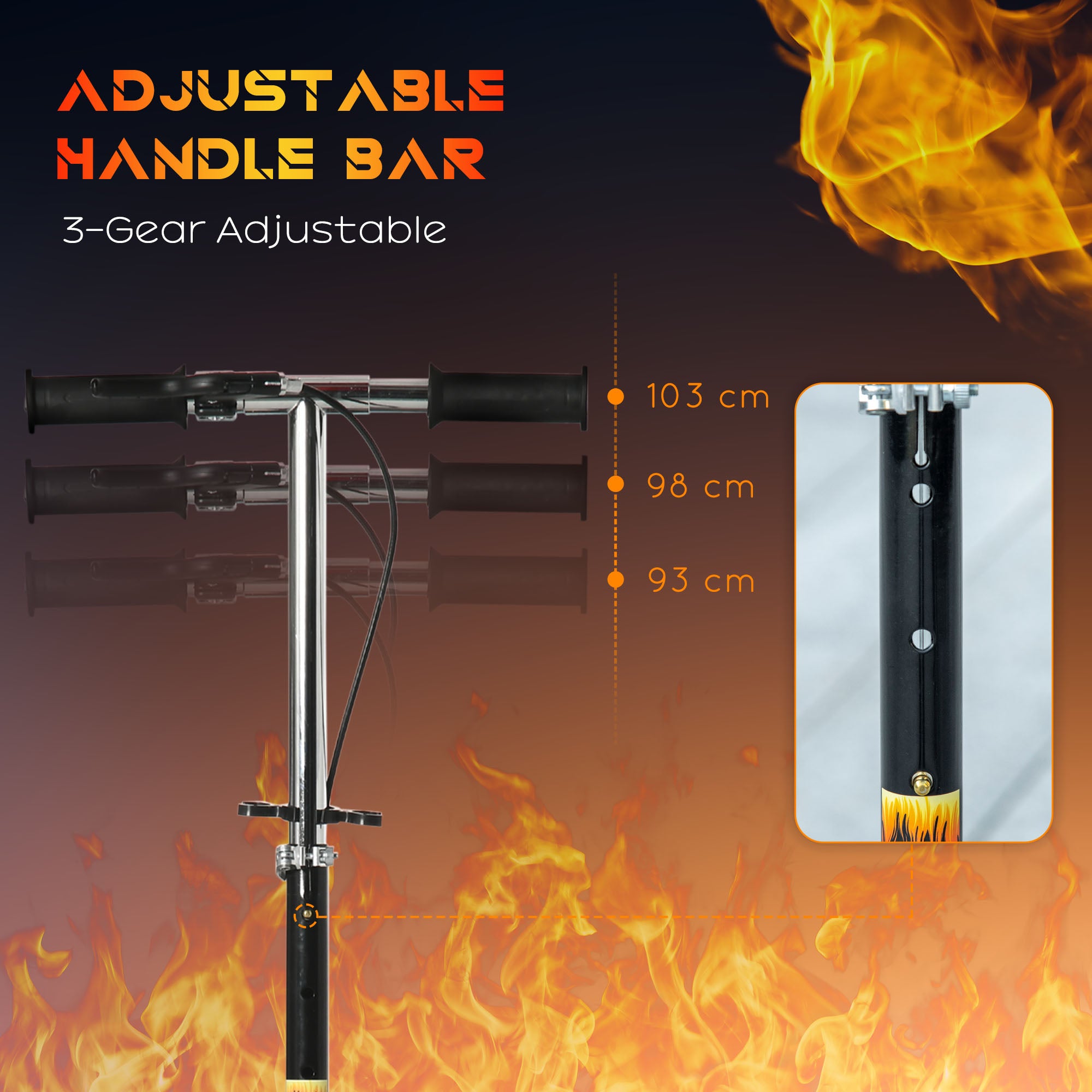 Kozy Kids Foldable Kick Scooter w/ Adjustable Height, Break, Big Wheels, for Ages 7-14 Years - Black