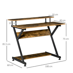 Kozy Industrial Computer Desk with Monitor Stand, 100 x 60cm Compact Desk for Small Spaces, Home Office Desk, Rustic Brown