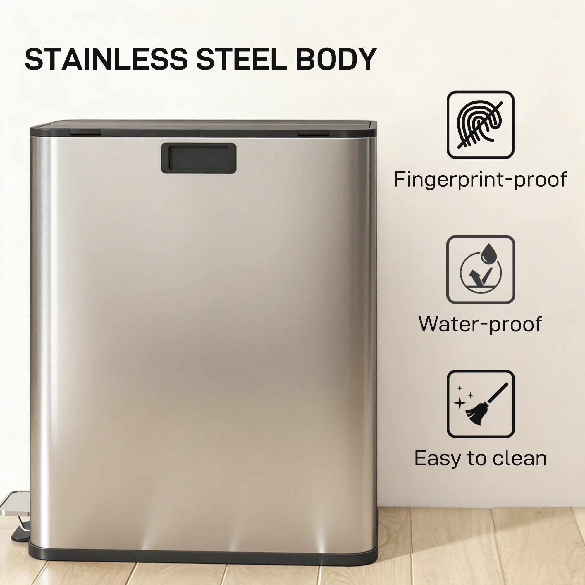 Kozy Dual Kitchen Bin with Soft-Close Butterfly Lid, 2 x 28L Stainless Steel Pedal Bin with Removable Inner Buckets, Fingerprint-Proof for Recycling and Waste, Silver Tone