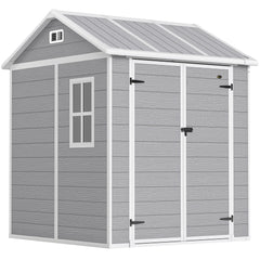 Kozy - 6 x 6ft Garden Shed with Floor, Window, Lockable Doors and Vents, Wood Effect Resin Tool Shed for Outdoor Patio, Grey