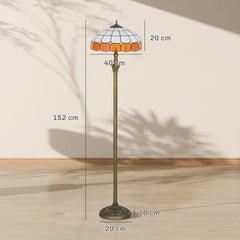 Kozy Tiffany-Style Floor Lamp with Handcrafted Stained Glass Shade, 152cm Tall Vintage Standing Lamp with Foot Switch and Dual Sockets for Living Room Bedroom, Bronze Tone and Orange