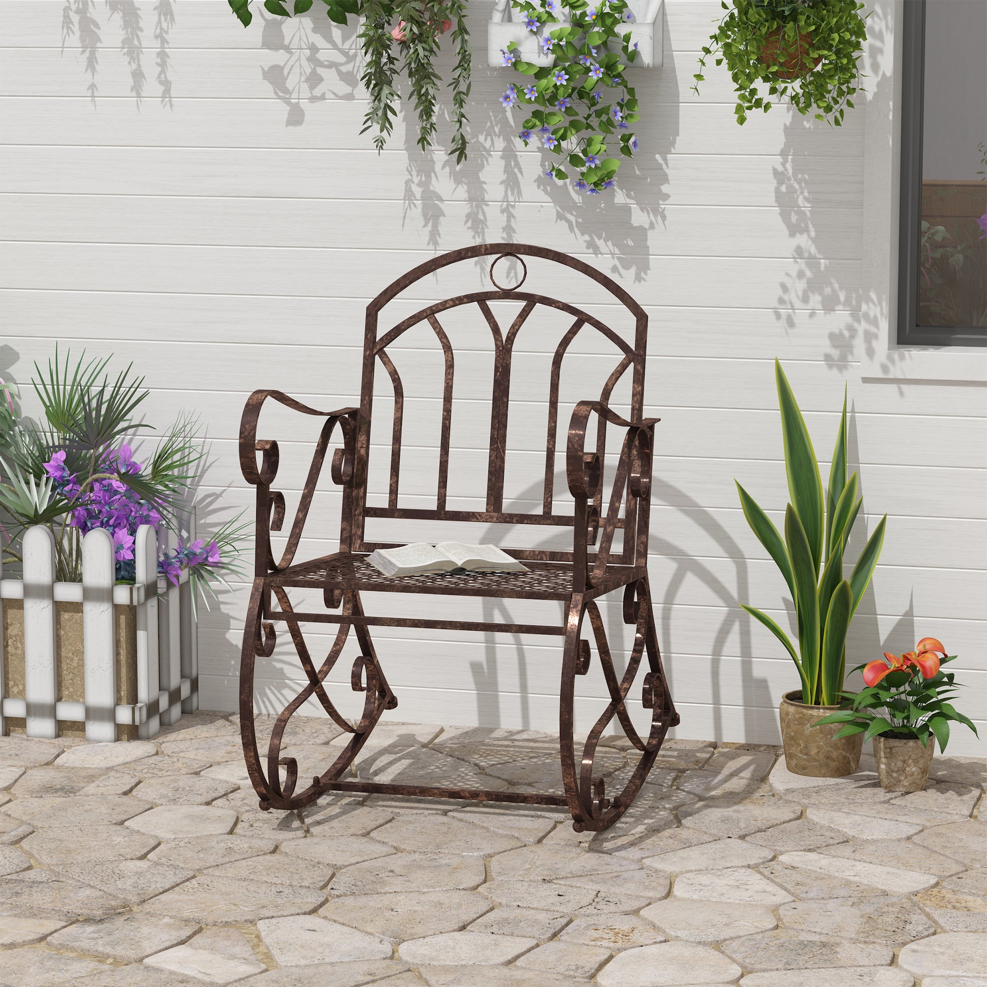 Kozy Metal Single Chair 1 Seater Garden Outdoor Rocking Chair Vintage Style Bronze