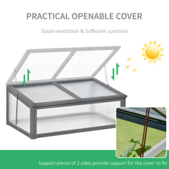 Kozy Wooden Cold Frame, Small Polycarbonate Greenhouse for Plants with Openable & Tilted Top Cover, Grey, 100 x 65 x 40cm