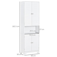 Kozy Tall Freestanding Bathroom Cabinet Retro Shutters w/ 3 Compartments Shelves Elevated Base Narrow Organiser White 60L x 30W x 182.5H cm