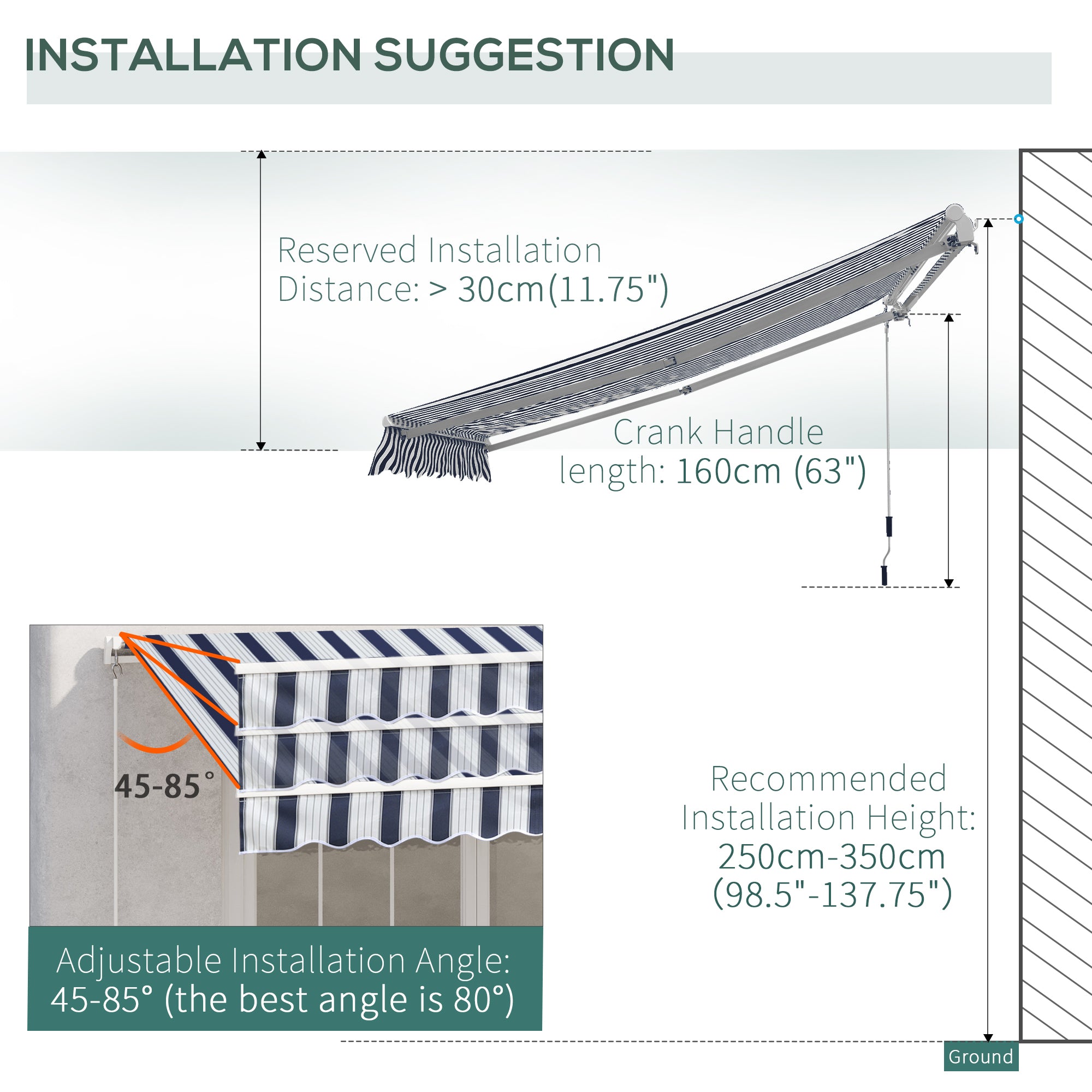 Outsunny 4m x 3(m) Garden Patio Manual Awning Canopy Aluminium Sun Shade Shelter Retractable Blue and White