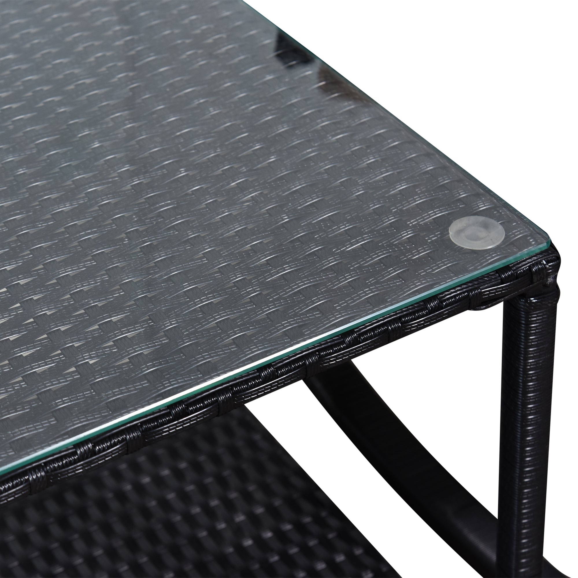 Kozy 3 Pieces Rattan Garden Rocking Chair Set, Outdoor Rocking Bistro Set w/ 2 Cushioned Armchair and Glass Top Two-tier Coffee Table, Black