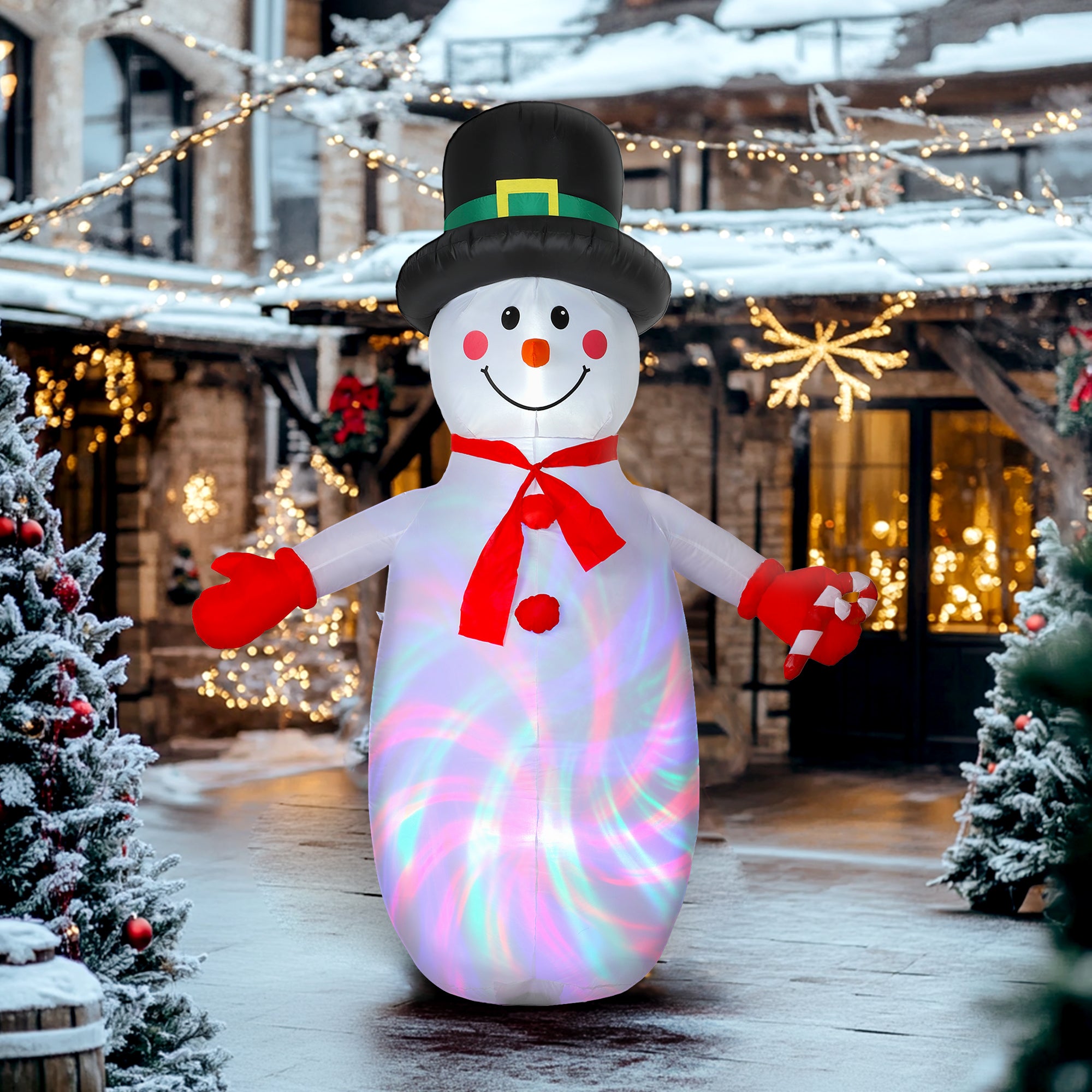 Kozy - 8FT Christmas Inflatable Outdoor Decoration with Dynamic Disco & LED Lights, Self-Inflating Christmas Blow Up Snowman for Garden, Indoor Outdoor Home Decor
