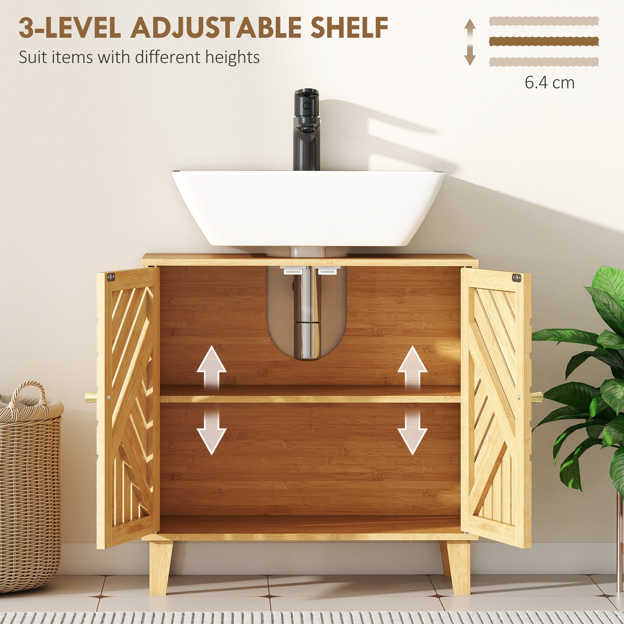 Kozy - Bamboo Bathroom Under Sink Cabinet with Adjustable Shelf for Basin without Pedestal - Natural