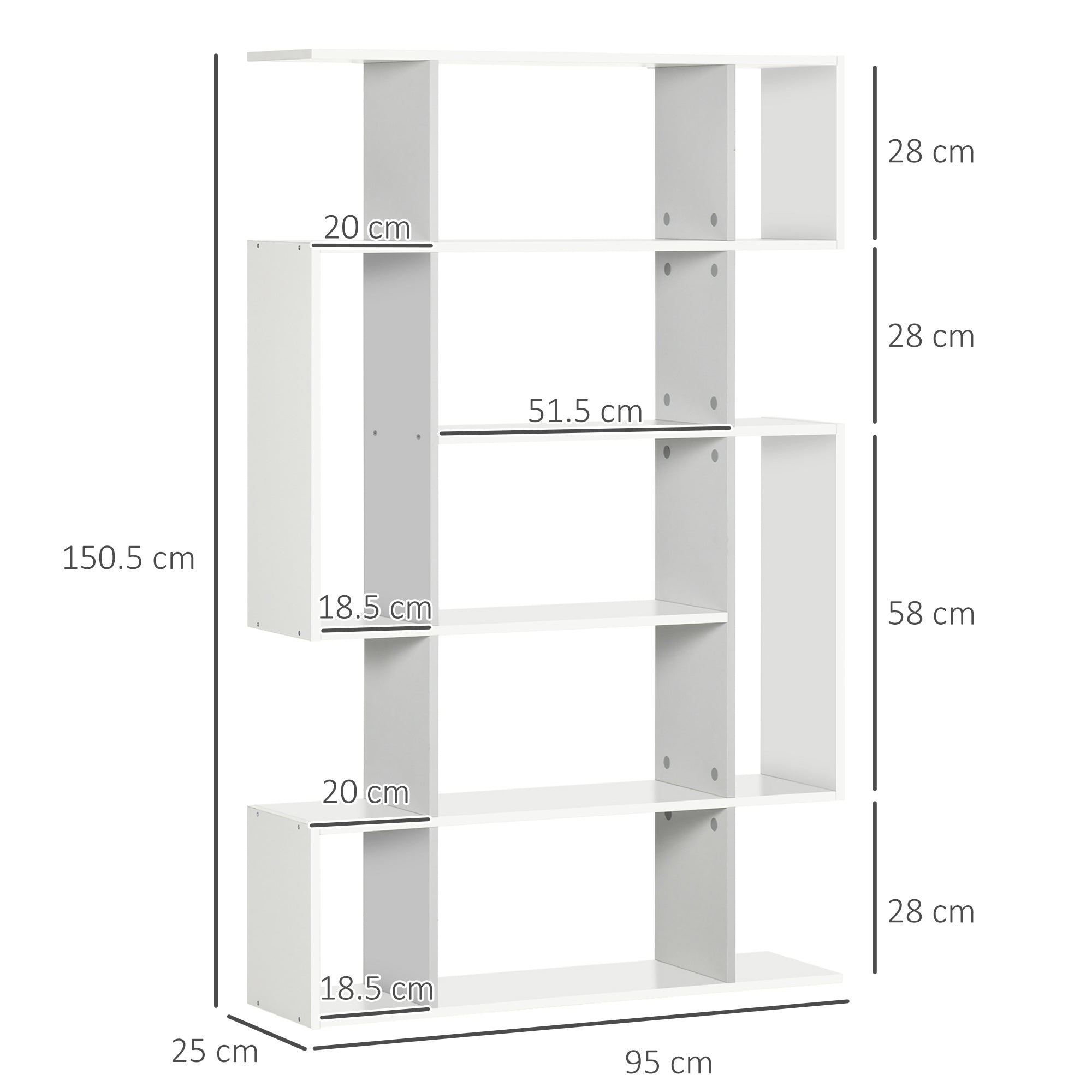HOMCOM Modern Bookshelf, 5-Tier Bookcase with 13 Open Shelves, Freestanding Decorative Storage for Home Office, Study - White | Aosom UK
