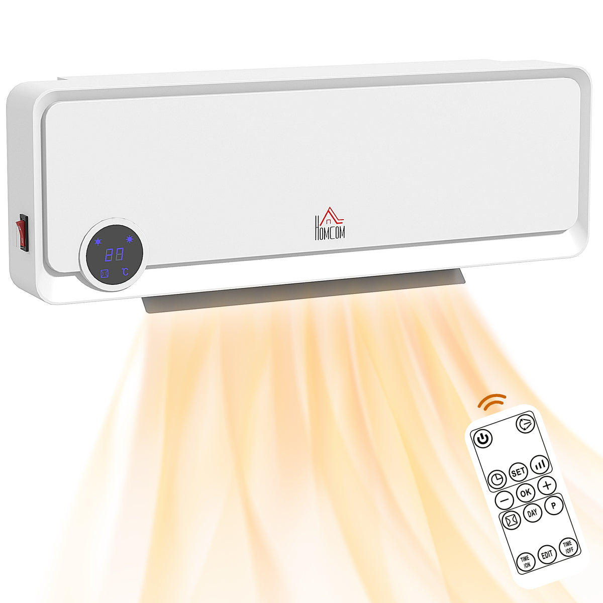 Kozy - Wall Downflow Heater 2 Heat and Fan 1000W/2000W, Electric Space Heater with Timer Remote Oscillating, for Bedroom Home Office, White