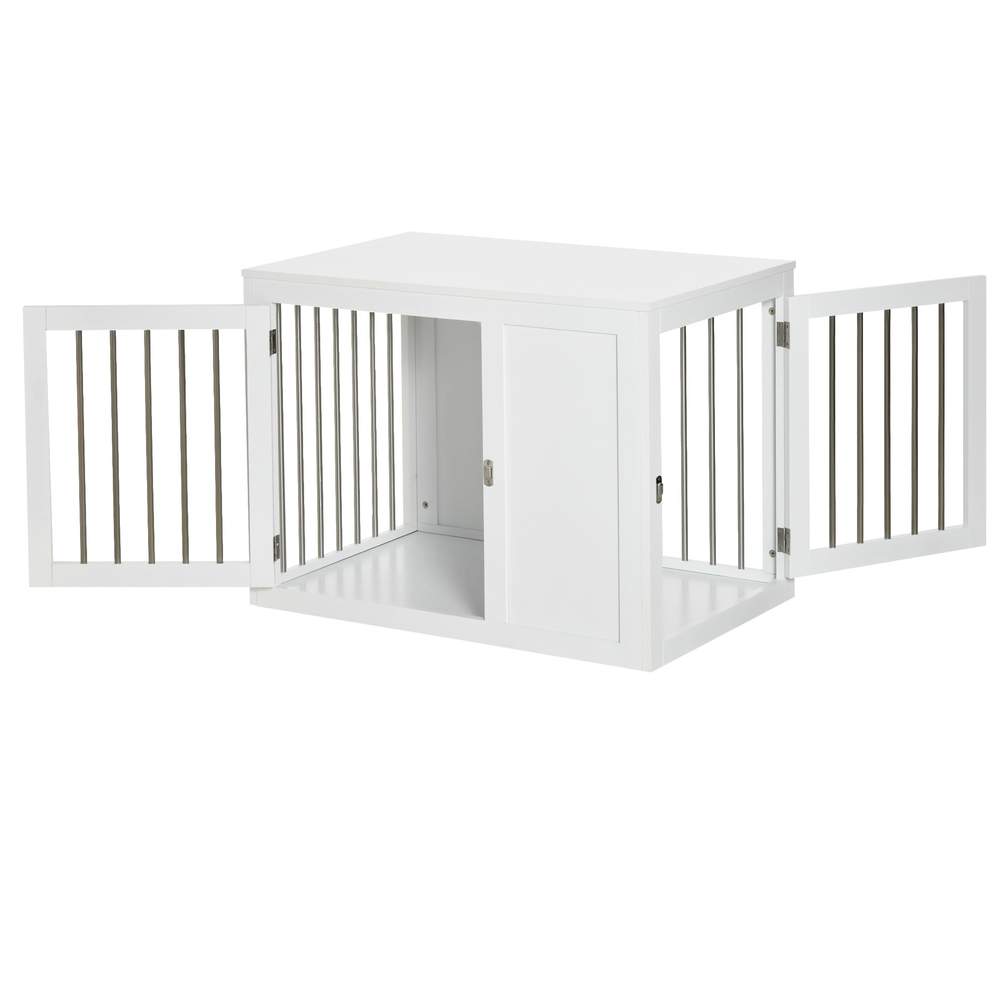 Kozy 2-in-1 Dog Cage and Side Table, with Two Lockable Doors, for Medium Dogs - White