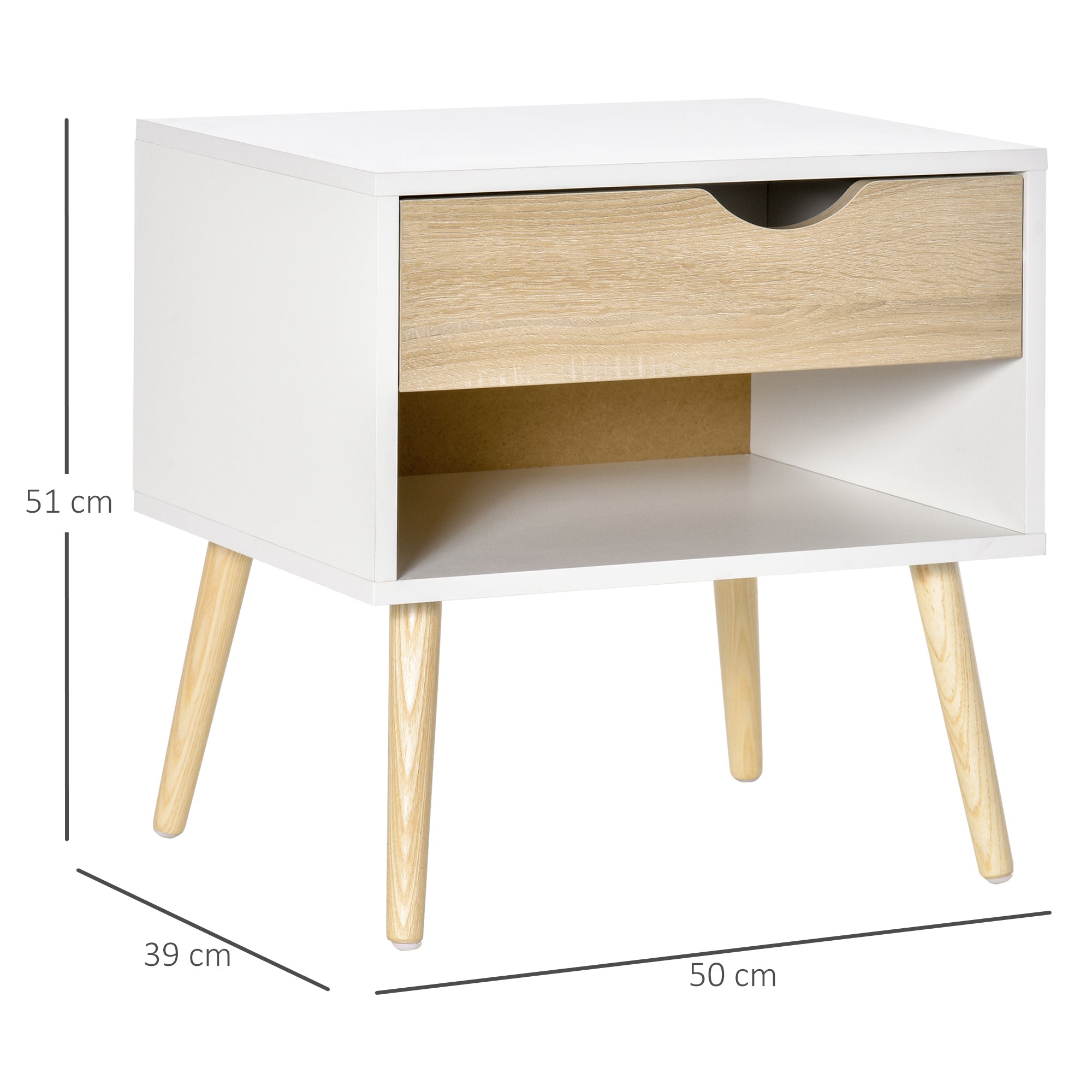 Kozy Bedside Table with Drawer and Shelf, Modern Nightstand, End Table for Bedroom, Living Room, White