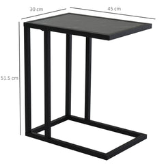 Kozy C Shape Bedside Table w/Metal Frame Marble-Effect Top Sofa Narrow Snack End Table for Living Room, Black