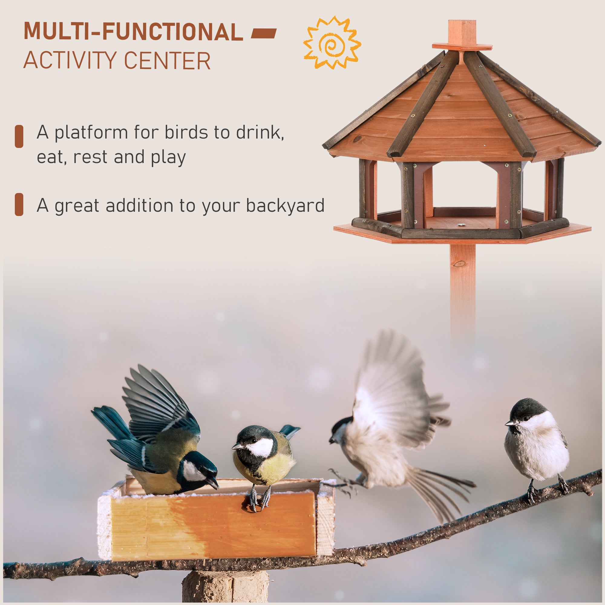 Kozy 130cm Wooden Bird Table, Feeding Station with Roof for Outdoor, Brown