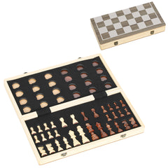 Kozy 15 Inch Chess Set, Foldable Chess and Draughts Set, Brown
