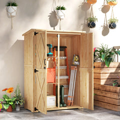 Kozy - Wooden Garden Storage Shed, Tool Storage Cabinet with Asphalt Roof and 2 Shelves for Garden Tools, Equipment, Outdoor Tool Shed with Double Doors, Natural