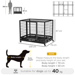 PawHut 43" Heavy Duty Metal Dog Kennel Pet Cage with Crate Tray and Wheels