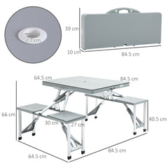 Outsunny Portable Camping Picnic Table, Foldable with Seats, Chairs and Umbrella Hole, 4