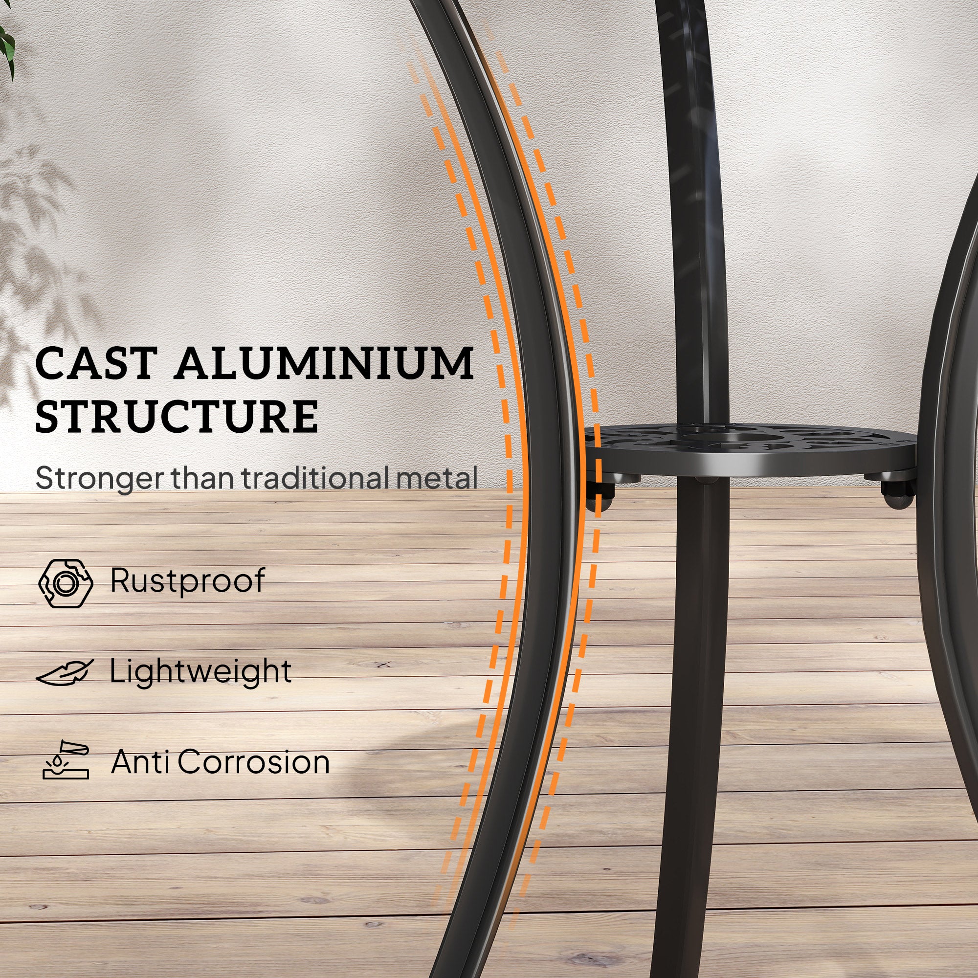 Kozy 3 Pieces Garden Dining Set for 2, Cast Aluminium Outdoor Dining Set with 2 Armchairs and Round Dining Table with Parasol Hole, Garden Furniture Set, Brown