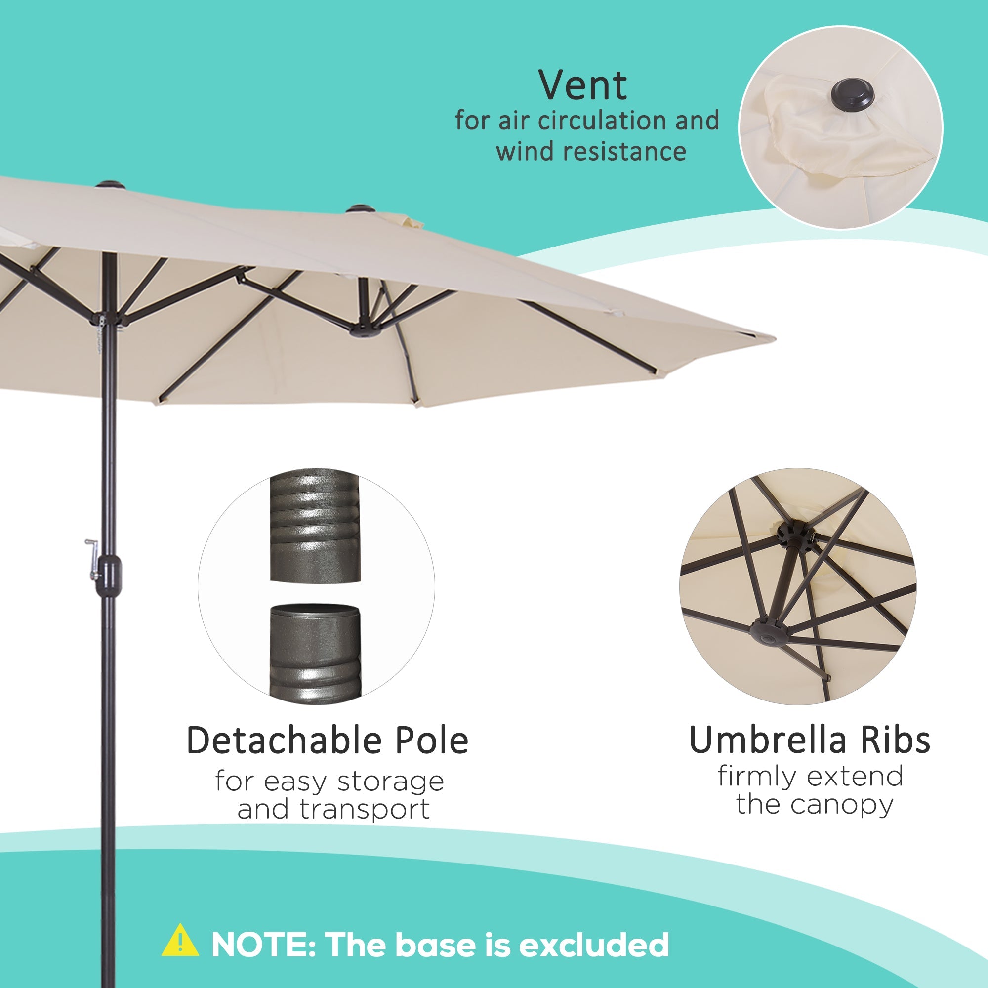Outsunny Waterproof 4.6m Garden Parasol Double-Sided Sun Umbrella Patio Market Shelter Canopy Shade Outdoor Beige - NO BASE | Aosom UK