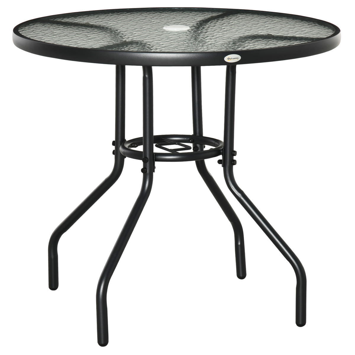 Kozy Outdoor 80cm Round Dining Table Tempered Glass Top Steel Frame Bistro Coffee End Side Table Garden w/ Parasol Hole